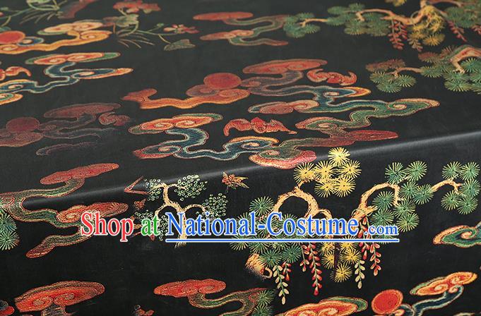 Chinese Cheongsam Black Brocade Fabric Classical Gambiered Guangdong Gauze Traditional Cloud Pine Pattern Silk Drapery