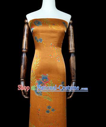 Chinese Traditional Feather Pattern Silk Drapery Cheongsam Orange Brocade Fabric Classical Gambiered Guangdong Gauze