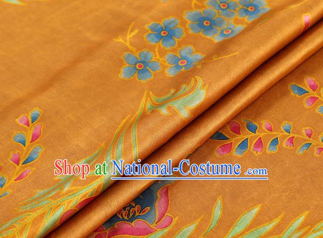 Chinese Traditional Feather Pattern Silk Drapery Cheongsam Orange Brocade Fabric Classical Gambiered Guangdong Gauze