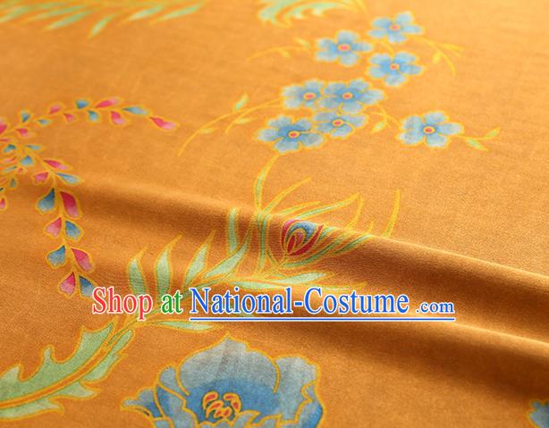 Chinese Traditional Feather Pattern Silk Drapery Cheongsam Orange Brocade Fabric Classical Gambiered Guangdong Gauze