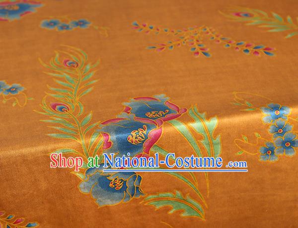 Chinese Traditional Feather Pattern Silk Drapery Cheongsam Orange Brocade Fabric Classical Gambiered Guangdong Gauze