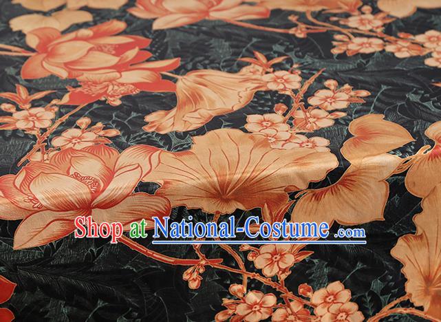 Chinese Cheongsam Black Brocade Fabric Traditional Lotus Pattern Silk Drapery Classical Gambiered Guangdong Gauze