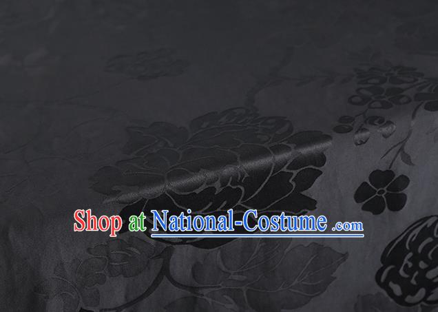 Chinese Classical Gambiered Guangdong Gauze Traditional Peony Pattern Black Brocade Fabric Cheongsam Jacquard Silk Drapery