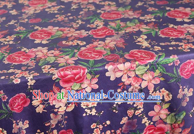 Chinese Cheongsam Purple Silk Drapery Classical Rose Pattern Gambiered Guangdong Gauze Traditional Brocade Fabric