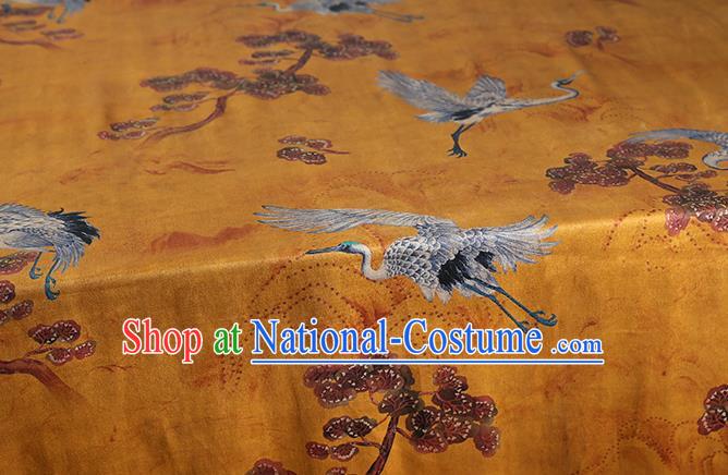 Chinese Traditional Cheongsam Silk Drapery Classical Cranes Phoenix Pattern Brocade Fabric Yellow Gambiered Guangdong Gauze