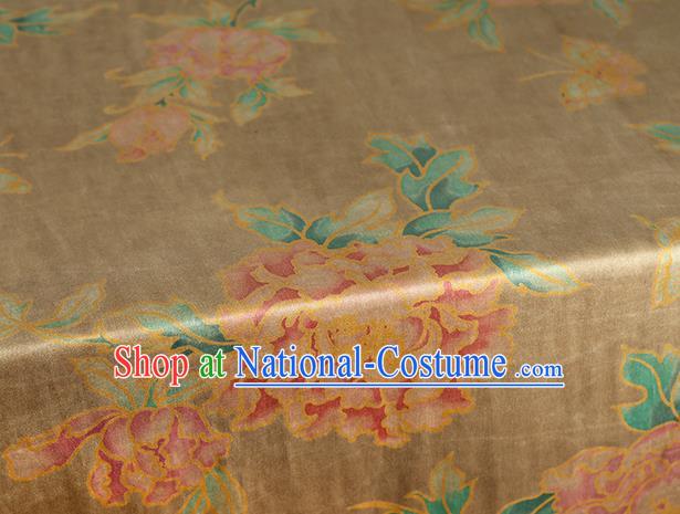 Chinese Cheongsam Brocade Fabric Traditional Peony Pattern Ginger Silk Drapery Classical Gambiered Guangdong Gauze