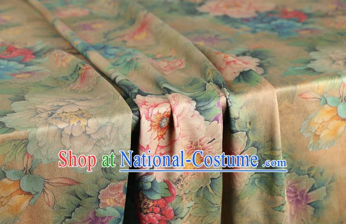 Chinese Qipao Dress Satin Fabric Classical Peony Pattern Silk Drapery Traditional Light Green Brocade