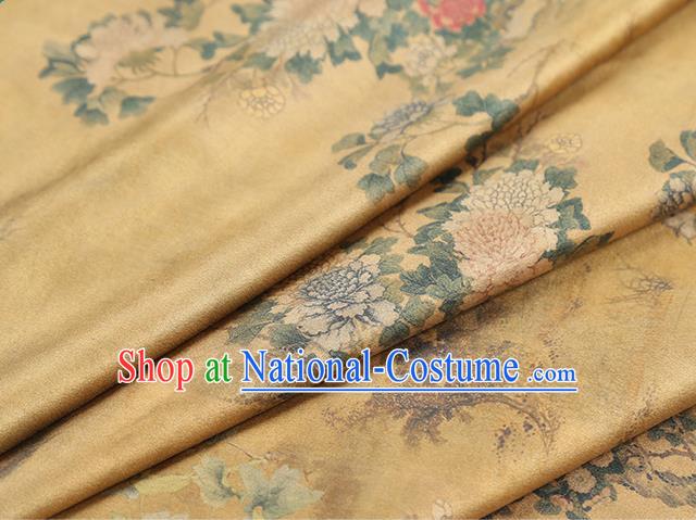 Chinese Classical Chrysanthemum Pattern Yellow Silk Drapery Traditional Qipao Dress Brocade Satin Fabric