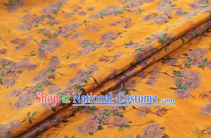 Chinese Classical Pear Blossom Pattern Silk Drapery Qipao Dress Gambiered Guangdong Gauze Traditional Golden Brocade Fabric