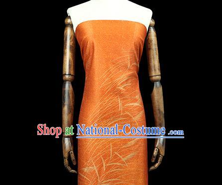 Chinese Traditional Satin Fabric Qipao Dress Brocade Classical Reed Pattern Orange Silk Drapery