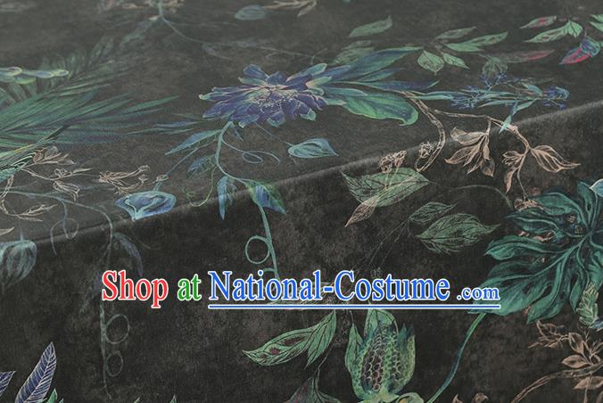 Chinese Classical Epiphyllum Pattern Black Silk Drapery Traditional Brocade Fabric Qipao Dress Satin