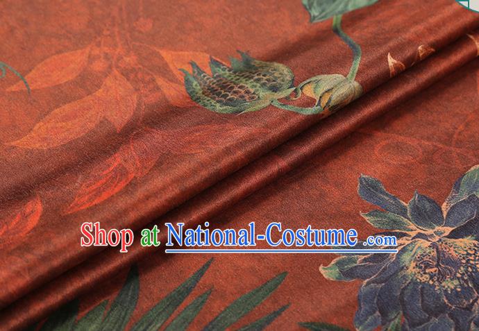 Chinese Traditional Brocade Fabric Qipao Dress Satin Classical Epiphyllum Pattern Maroon Silk Drapery