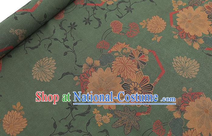 Chinese Traditional Qipao Dress Gambiered Guangdong Gauze Fabric Classical Chrysanthemum Pattern Green Silk Drapery