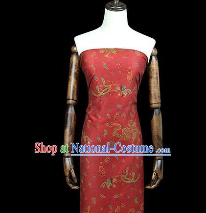 Chinese Classical Dragon Phoenix Pattern Red Silk Drapery Traditional Wedding Dress Gambiered Guangdong Gauze Fabric