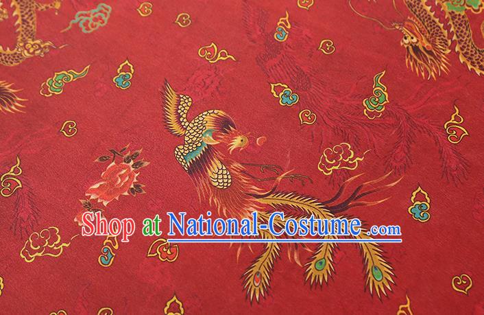 Chinese Classical Dragon Phoenix Pattern Red Silk Drapery Traditional Wedding Dress Gambiered Guangdong Gauze Fabric