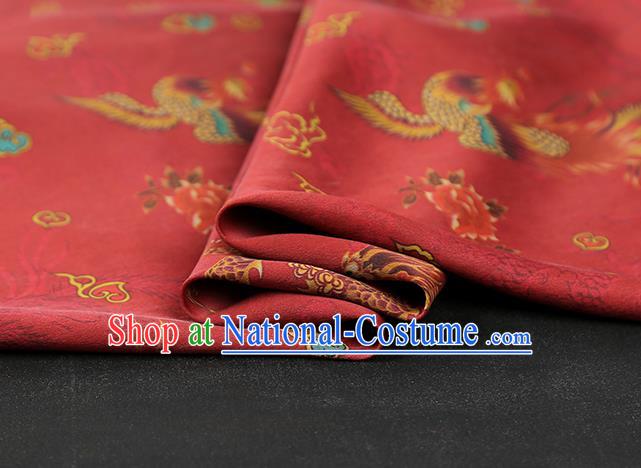 Chinese Classical Dragon Phoenix Pattern Red Silk Drapery Traditional Wedding Dress Gambiered Guangdong Gauze Fabric