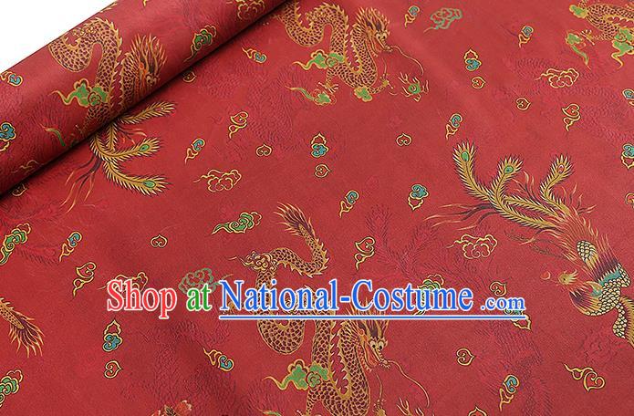 Chinese Classical Dragon Phoenix Pattern Red Silk Drapery Traditional Wedding Dress Gambiered Guangdong Gauze Fabric