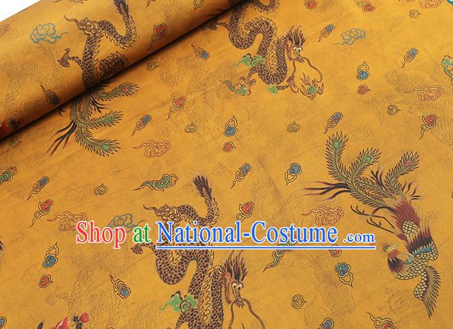 Chinese Traditional Qipao Dress Yellow Gambiered Guangdong Gauze Fabric Classical Dragon Phoenix Pattern Silk Drapery