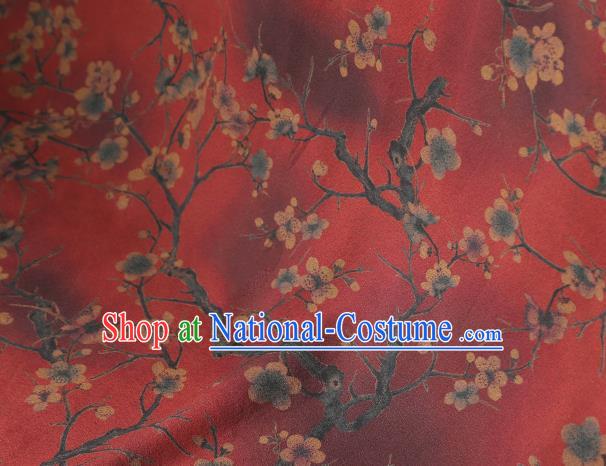 Chinese Qipao Dress Gambiered Guangdong Gauze Fabric Traditional Classical Plum Blossom Pattern Red Silk Drapery