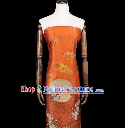 China Traditional Printing Sun Cranes Silk Fabric Cheongsam Drapery Classical Orange Gambiered Guangdong Gauze