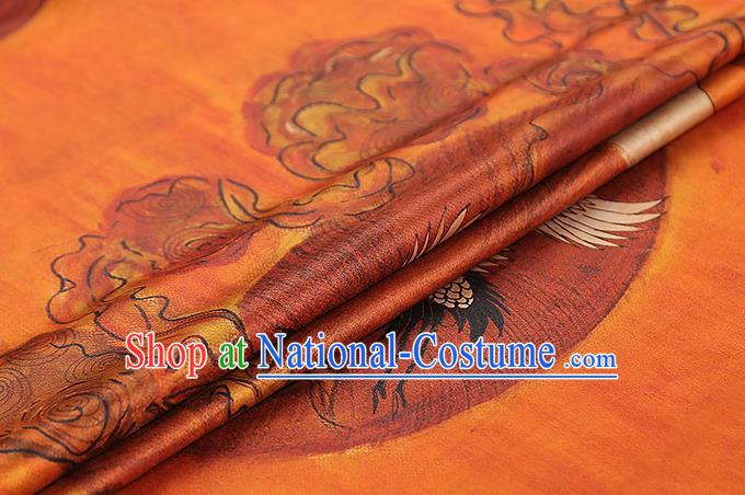 China Traditional Printing Sun Cranes Silk Fabric Cheongsam Drapery Classical Orange Gambiered Guangdong Gauze