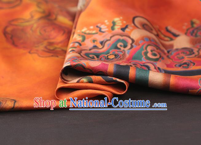 China Traditional Printing Sun Cranes Silk Fabric Cheongsam Drapery Classical Orange Gambiered Guangdong Gauze