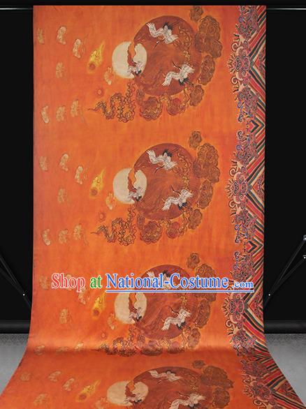 China Traditional Printing Sun Cranes Silk Fabric Cheongsam Drapery Classical Orange Gambiered Guangdong Gauze