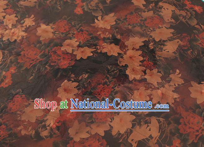 Chinese Classical Flowers Pattern Purplish Red Silk Drapery Qipao Dress Fabric Traditional Gambiered Guangdong Gauze