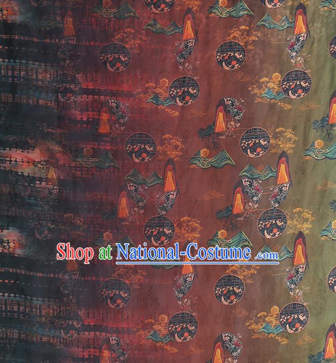 Chinese Classical Cranes Pattern Silk Fabric Gambiered Guangdong Gauze Traditional Qipao Dress Maroon Brocade Cloth