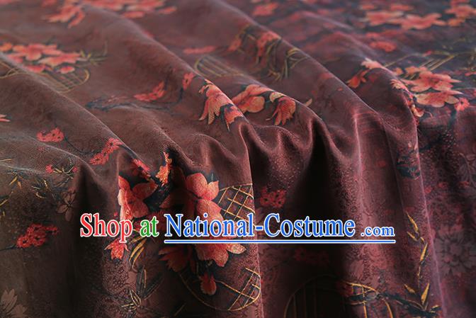 Chinese Traditional Qipao Dress Maroon Brocade Cloth Classical Bamboo Leaf Pattern Silk Fabric Gambiered Guangdong Gauze