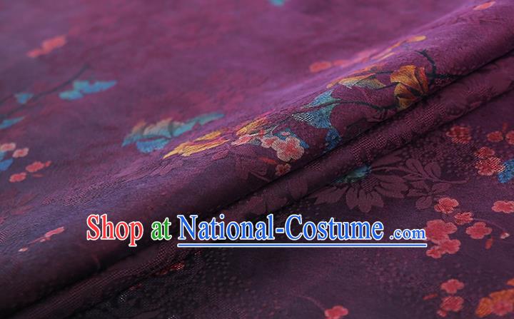 Chinese Traditional Purple Gambiered Guangdong Gauze Classical Flowers Pattern Silk Fabric Qipao Dress Cloth