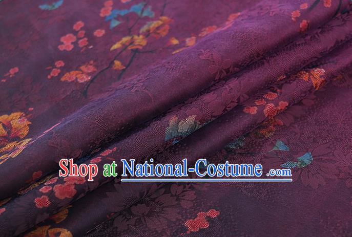 Chinese Traditional Purple Gambiered Guangdong Gauze Classical Flowers Pattern Silk Fabric Qipao Dress Cloth