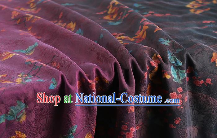 Chinese Traditional Purple Gambiered Guangdong Gauze Classical Flowers Pattern Silk Fabric Qipao Dress Cloth