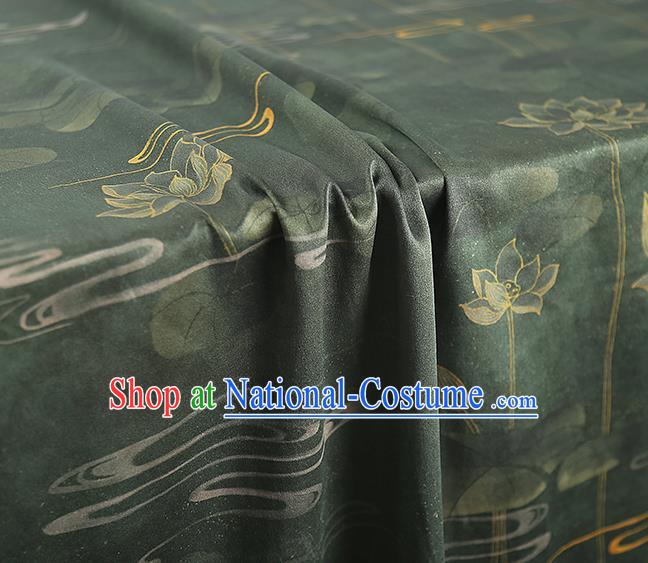 Chinese Traditional Atrovirens Gambiered Guangdong Gauze Qipao Dress Cloth Classical Lotus Pattern Silk Fabric