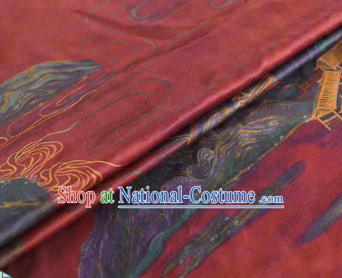 Chinese Qipao Dress Brocade Cloth Classical Landscape Pattern Silk Fabric Traditional Red Gambiered Guangdong Gauze