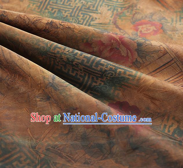 Chinese Qipao Dress Ginger Brocade Cloth Traditional Gambiered Guangdong Gauze Classical Peony Pattern Silk Fabric