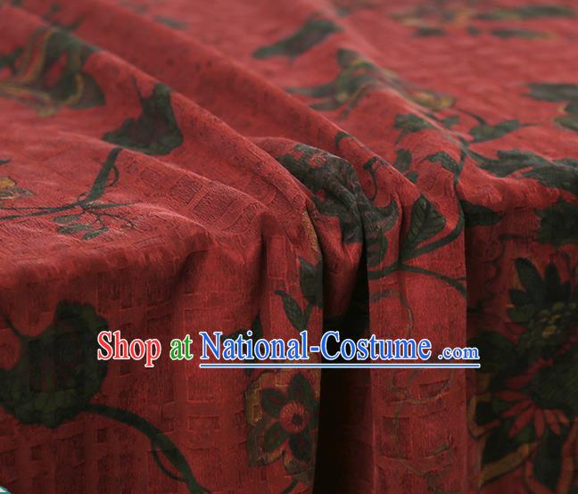 Chinese Qipao Dress Jacquard Cloth Traditional Gambiered Guangdong Gauze Classical Flowers Pattern Red Silk Fabric