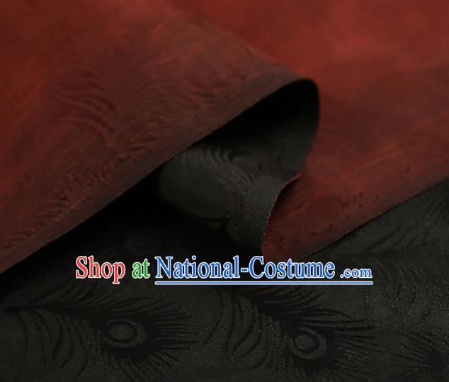 Chinese Classical Feather Pattern Rust Red Silk Fabric Traditional Gambiered Guangdong Gauze Qipao Dress Jacquard Satin Cloth