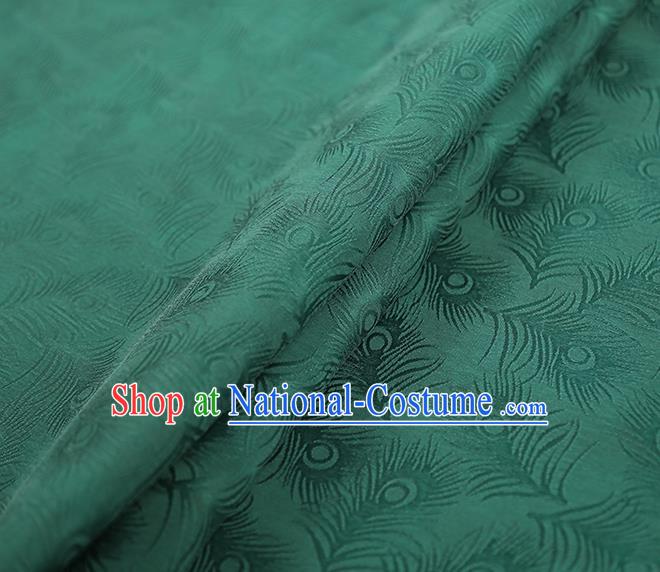 Chinese Traditional Gambiered Guangdong Gauze Qipao Dress Jacquard Green Satin Cloth Classical Feather Pattern Silk Fabric