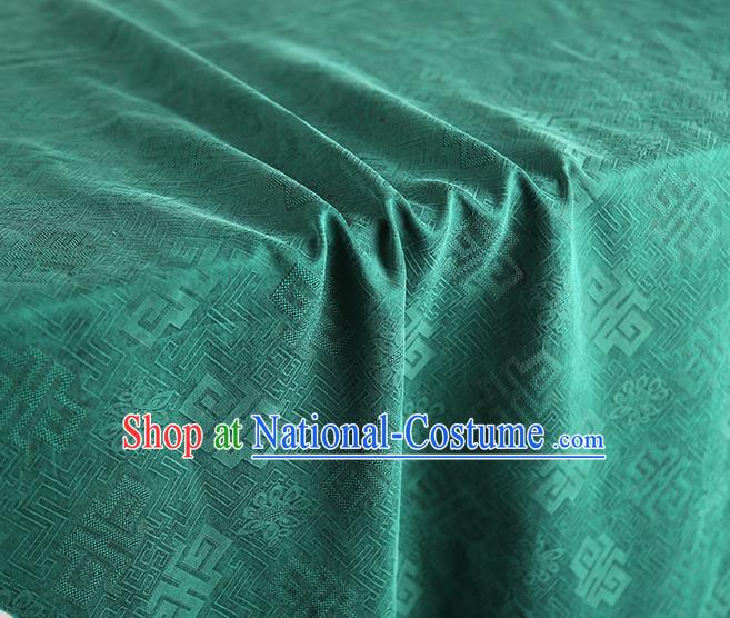 Chinese Jacquard Green Satin Cloth Classical Pattern Silk Fabric Traditional Qipao Dress Gambiered Guangdong Gauze