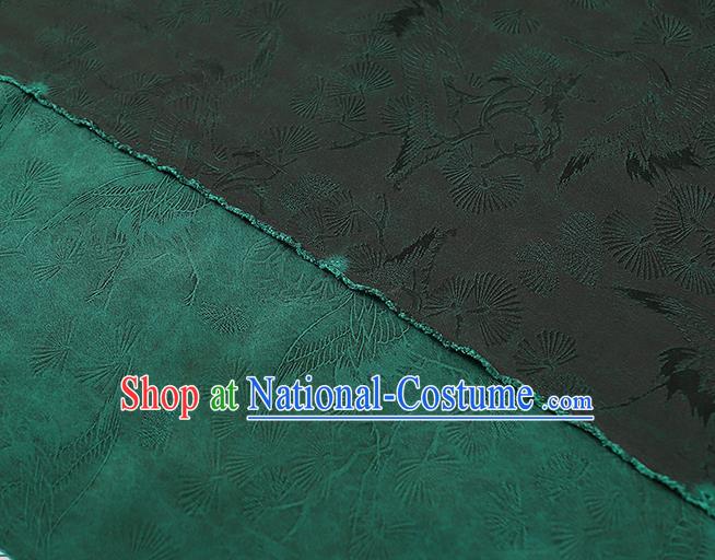 Chinese Traditional Qipao Dress Gambiered Guangdong Gauze Jacquard Green Cloth Classical Pine Crane Pattern Silk Fabric