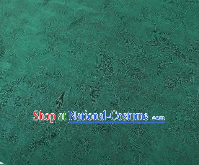 Chinese Traditional Qipao Dress Gambiered Guangdong Gauze Jacquard Green Cloth Classical Pine Crane Pattern Silk Fabric