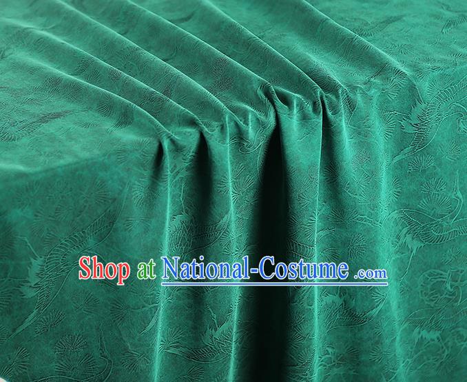 Chinese Traditional Qipao Dress Gambiered Guangdong Gauze Jacquard Green Cloth Classical Pine Crane Pattern Silk Fabric