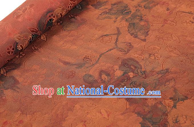 Chinese Gambiered Guangdong Gauze Traditional Qipao Dress Fabric Classical Peony Pattern Jacinth Silk Drapery