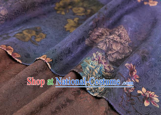 Chinese Traditional Qipao Dress Fabric Gambiered Guangdong Gauze Classical Peony Pattern Purple Silk Drapery