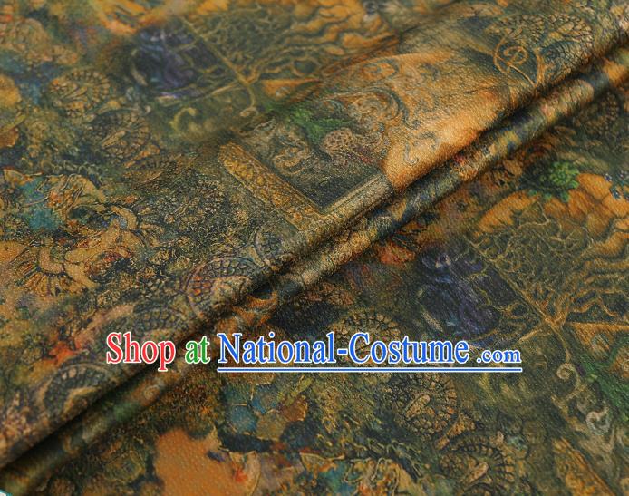 Chinese Qipao Dress Gambiered Guangdong Gauze Classical Pattern Silk Fabric Traditional Green Brocade Cloth