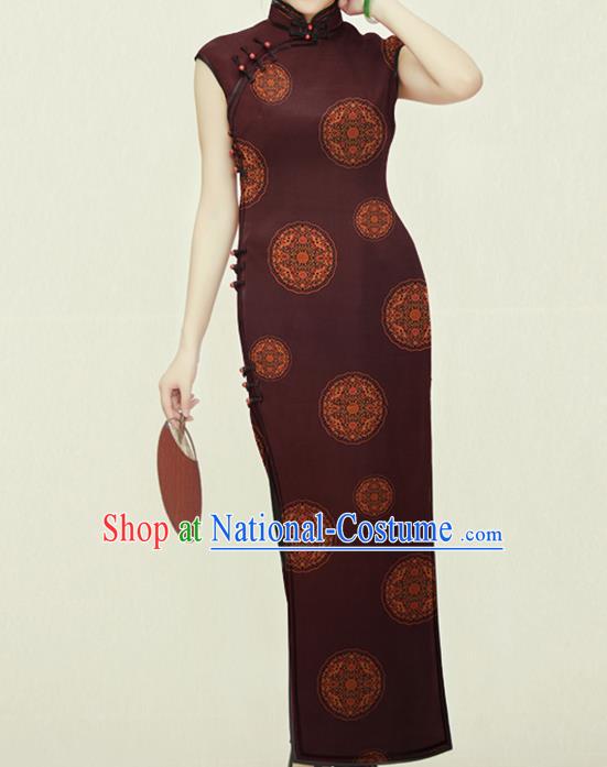 Chinese Traditional Wine Red Brocade Cloth Gambiered Guangdong Gauze Qipao Dress Classical Pattern Silk Fabric