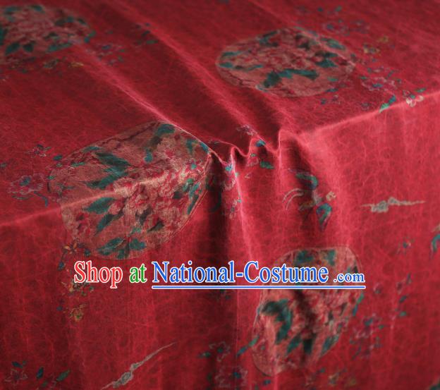 Chinese Traditional Red Brocade Cloth Qipao Dress Classical Flowers Pattern Silk Fabric Gambiered Guangdong Gauze