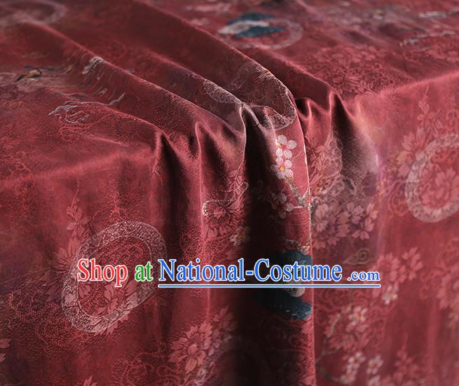 Chinese Traditional Jacquard Silk Fabric Classical Qipao Dress Purplish Red Gambiered Guangdong Gauze Cloth