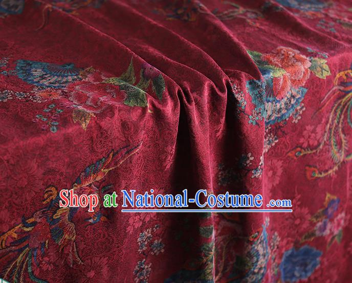 Chinese Traditional Phoenix Peony Pattern Red Silk Fabric Classical Qipao Dress Gambiered Guangdong Gauze